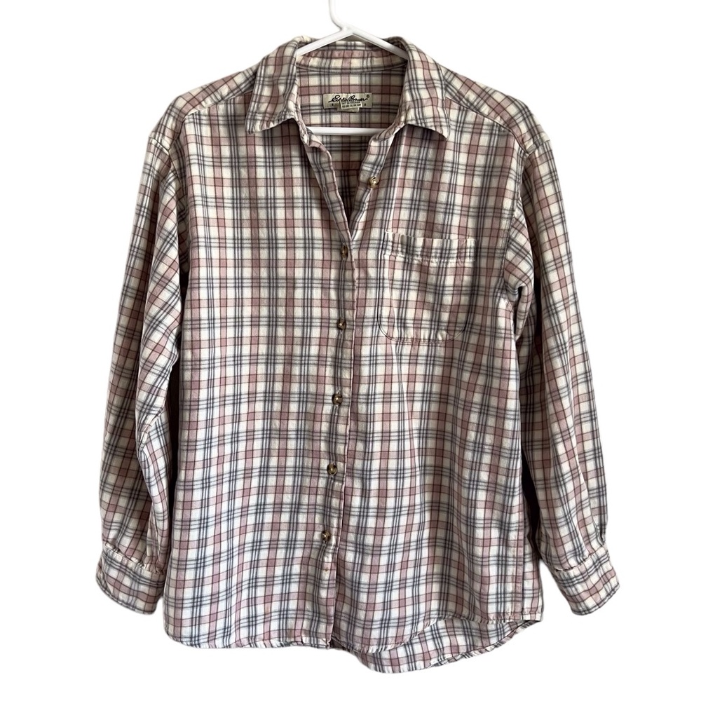 Eddie Bauer Women’s Plaid Flannel Button Down Pastel Pink Preppy Outdoor Medium